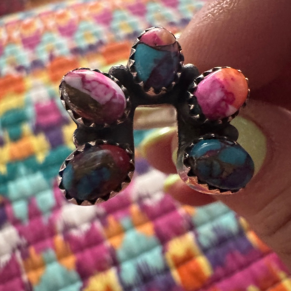 Pink Dahlia and sterling ring size 8